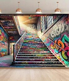 economico -Arazzo graffiti edificio scale arazzo da parete arte arazzo grande decorazione murale sfondo fotografico coperta tenda decorazione per casa camera da letto soggiorno