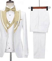 voordelige -Heren Feestpakken Schoolfeest Sprankelend Blozend Roze Paars Lente, Herfst, Winter, Zomer Pak Puntige revers Modieus Luxe Effen Standaard pasvorm 3-delige set Enkele rij knopen met één knoop