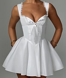 economico -Per donna Mini Abito Abito Bianco Abito da laurea Abito Sottoveste Moda Compleanno Laurea Data Vestibilità regolare Semplice Senza Maniche Spalline sottili Nero Bianco Giallo Blu Estate