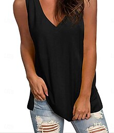economico -Per donna Canotta a canotta Tinta unica Elegante Casual Senza Maniche Scollo a V Top Regolari Quotidiano Nero Bianco Verde Azzurro Estate Primavera