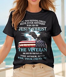 abordables -T-Shirt Patriotique pour Femmes T-Shirt en Coton Graphique Animal Drapeau Casual Manches Courtes Col Rond Tops Quotidiens Imprimé Noir Été