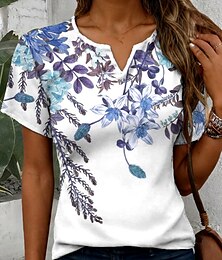 abordables -Mujer Camiseta Ombre Floral Casual Manga Corta Cuello con muescas. Tops regulares Diario Estampado Verde Claro Rosa Azul Piscina Verano Primavera