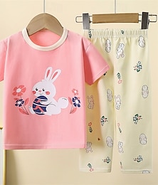 billiga -Barn Flickor Påsk Pyjamasset Kortärmad Ljusrosa Vit Gul Kanin Sommar Förtjusande Hem 4 år +