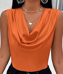 levne -Dámské Bez rukávů Bez vzoru stylové Moderní Bez rukávů Nabíraný krk Běžné topy Denní Dovolená Černá Světlá růžová Oranžová Meruňková Léto