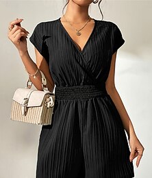 abordables -Mujer Normal Mono Ropa de calle Color sólido Manga Corta Escote en Pico Calle Diario Ajuste regular Negro Azul Marino Verde Trébol Verano