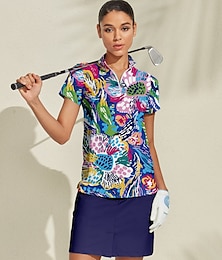 abordables -Femme T-shirt POLO Bleu de minuit Manche Courte Top Vêtements de golf pour femmes, tenues, vêtements
