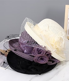 economico -Cappelli Cappello da Sole in Organza Vacanza Festa del Tè Corse di Cavalli Cocktail Elegante Vintage Carino con Pezzo di Testa Fiorito