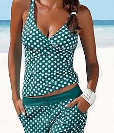 abordables -Femmes Grande taille Maillots de Bain Tankini 2 pièces Coquin Maillot de bain Croix Tricoté ancien Élégant À pois Sans manches Maillots de bain