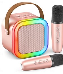 billige -mini karaoke maskin bærbar bluetooth mini karaoke mikrofon sanghøyttaler med 2 trådløse mikrofoner og lys for alle smarttelefoner