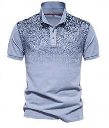 baratos -Homens Pólo Polo de malha Formal Trabalho Aberto para a Lateral Manga Curta Floral Botões Estampado Primavera Azul denim Branco Azul Marinha Verde cáqui Azul Claro Pólo