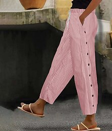 abordables -Femmes Pantalon en coton et lin Slacks Pantalons Streetwear Occasionnel Longueur complète Naturel Rayé Avec Poches Conception à cordon élastique Respirabilité Doux Micro-Élastique Occasionnel Tenue