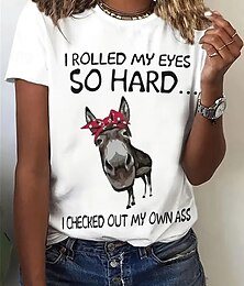 abordables -Mujer Camiseta Tops de verano Letra Burro Clásico Casual Manga Corta Cuello Barco Tops cortos Diario Fin de semana Estampado Blanco Arco Iris Verano Primavera Otoño