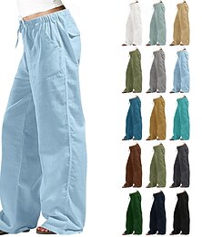 abordables -Femmes Pantalon en coton et lin Slacks Streetwear Occasionnel Longueur complète Naturel Uni Avec Poches Conception à cordon élastique Extérieur Confortable Tenue quotidienne Sortir Vert translucide