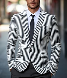 economico -Per uomo Laurea Blazer Affari Cocktail party Ricevimento di matrimonio Moda Casual Estate Primavera Poliestere A righe Bottoni Tasca Confortevole Monopetto Giacca Grigio scuro Grigio chiaro
