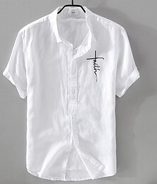 economico -Per uomo Camicia di lino Camicia casual Camicia in cotone e lino Camicia con Bottoni Motivo Vacanza Streetwear Bianco Blu marino scuro Azzurro cielo Grigio Manica Corta Bavero Estate Abbigliamento