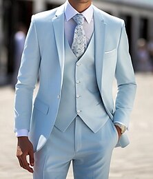 economico -Completi da matrimonio per uomini azzurro grigio chiaro estate colorato vestibilità standard 3 pezzi monopetto un bottone