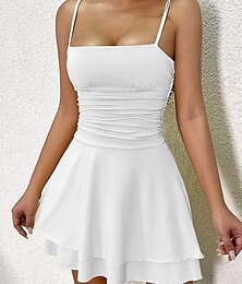economico -Per donna Mini Abito Abito Bianco Abito da laurea Abito Sottoveste Moda Compleanno Laurea Data Vestibilità regolare Semplice Senza Maniche Spalline sottili Nero Bianco Giallo Rosso Estate