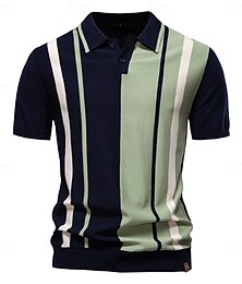 abordables -Homme Polo Pull polo en tricot Formel Travail Col Rabattu Manche Courte Rayé Bandes verticales Bandes Boutons Printemps Noir Kaki Polo