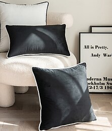 economico -Copripiumini in Cotone e Lino Decorativi 1PC Colore Solido Cuscino Quadrato Morbido per Divano Fodera per Letto Soggiorno Poltrona Nero Bianco