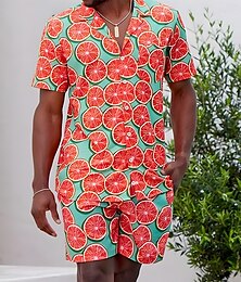 abordables -Hombre Fruta 2 piezas Conjuntos de camisas Camisa Manga Corta Pantalones cortos Collar Cubano Vacaciones Casual Fiesta Casual Diario Impresión 3D Verano Naranja