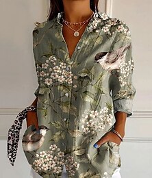 economico -Per donna Camicia Floreale Grafico Casual Manica Lunga Colletto a Camicia Top Regolari Lavoro Quotidiano Bottoni Stampato Giallo Blu Verde Primavera Autunno Inverno