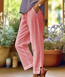 abordables -Femmes Short en coton et lin Pantalon inspiré du lin Pantalon en coton et lin Occasionnel Longueur cheville Naturel Couleur Unie Non Elastique Vert translucide Blanche Rose Marine foncé Été Automne