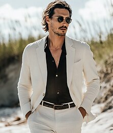 abordables -Pour des hommes Occasionnel Mariage à la plage Costumes en lin Bleu Ciel Vert Sauge Quotidien Léger Couleur Unie Coupe Standard 2 pièces Simple boutonnage un bouton