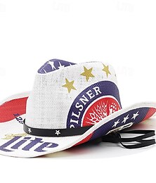 billiga -Herr Solhatt Cowboyhatt Fedora Trilby hatt Vit Khaki grön Halm rep Vintagestil Mode 1700-talet Dagligen Temafest Amerikanska flaggan Solskyddskräm Utomhus