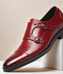 preiswerte -Burgunderrote Herrenschuhe aus Kunstleder mit Doppel-Monkstrap – elegante Schlupfschuhe für Hochzeiten und formelle Anlässe