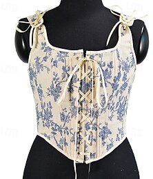 abordables -Rétro Vintage Médiéval Renaissance Corset Veste Bustier Viking Chevalier Celtique Elfe À lacets Fleuri Déguisement Femmes Celtique Fantaisie Halloween Carnaval Vacances Décontracté Quotidien LARP