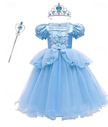 billiga -Barn Flickor Klänning Cosplay klänning Prinsessaklänning Ensfärgat Kortärmad Prestanda Fest Cosplay-kostymer Nät Lappverk Förtjusande Kostym Polyester Spets Midi Festklänning Tyllklänning Sommar Vår