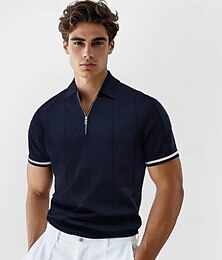 billige -Herre Polo Strikk polo Formell Arbeid Aftæpning Quarter Zip Kortermet Helfarge Ta igjen glidelåsen Vår Mørkegrå Svart Hvit Navyblå Kakifarget Grå Polo
