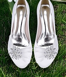 preiswerte -elegante weiße Satin-Hochzeitspumps – kristallverzierte Brautschuhe mit silberner Innensohle