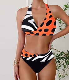 olcso -Női Extra méret Fürdőruha Bikini Tankini 2 darab Merész Fürdőruha Mély-V Push up Kötött Stílusos Strandruházat Leopárd Színes Merüljön el Ujjatlan Fürdőruhák