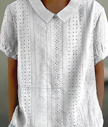 economico -Per donna Camicia Camicia di lino Camicie di cotone e lino Plaid Quotidiano Elegante Essenziale Manica Corta Colletto a Camicia Top Regolari Quotidiano Ferie Uscire Bottoni Bianco Blu Azzurro Estate