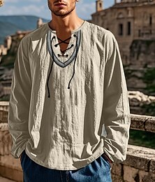 abordables -Retro Antiguo Medieval Renacimiento Camisas Pirata Vikingo Color sólido Hombre Pirata Víspera de Todos los Santos Carnaval Vacaciones Casual Diario LARP Adulto Camisas Primavera verano