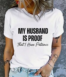 abordables -Camiseta divertida para mujer con letras gráficas, elegante, informal, de manga corta y cuello redondo, para uso diario, fin de semana, con estampado blanco, para verano y primavera.