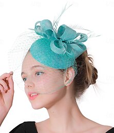 economico -Copricapo Cappello Fedora in Tessuto Matrimonio Corsa di Cavalli Elegante Vintage Carino con Applicazioni Floreali in Piuma