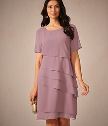billige -Dame Arbeidskjole Tubekjole Chiffonkjoler Mote Midikjole Multi Layer Crew-hals Kortermet عادي Løstsittende Vin Blå Grønn Sommer Vår S M L XL XXL