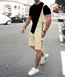 economico -Per uomo Rosa Testo / Numero 2 pezzi Set di magliette Set estivo Manica Corta Pantaloni corti Girocollo Canotta sportiva Casual All'aperto Vacanza Sport Stampa 3D Estate Nero