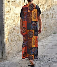 economico -Per uomo Abbigliamento da Casa Camicia da Notte Stampe Grafiche Elegante Comfort Vestaglie a kimono Casa Quotidiano Poliestere Traspirante Scollo a V Manica Corta Estate Arancione