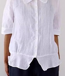 economico -Per donna Camicia Camicie di cotone e lino Abbottonare Blusa Semplice Essenziale Moderno Manica Corta Colletto a Camicia Top Regolari Quotidiano Ferie Uscire Bottoni Bianco Estate