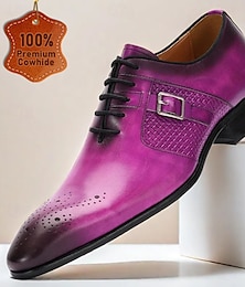 levne -pánské fialové plesové boty z pravé kůže mnišského řemínku – elegantní společenské boty s přezkou s brogue detaily pro formální události a večírky