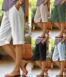 economico -Per donna Pantaloni in cotone e lino Pantaloni Eleganti Moda Streetwear Lunghezza al ginocchio Naturale Semplice Tasca All'aperto Confortevole Streetwear Abbigliamento quotidiano Uscire Blu cielo