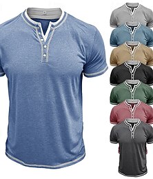 olcso -Férfi Henley ing Pólók Rövid ujjú Sima Szüret Gombok hamis két darab Henley Szabadtéri Hétköznapi Napi Nyár Tavasz & Ősz Stétszürke Fekete Világoskék Henley póló