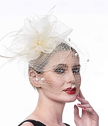 economico -Fascinator Poliestere Cappello Fedora Cappello floscio Cappello con velo Matrimonio Tè Derby del Kentucky Corsa di Cavalli Festa delle donne Elegante Vintage Semplice Con Piuma Minimacchie Copricapo