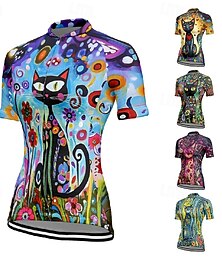 voordelige -Dames Wielrenshirt Kat Bloem Korte mouw Fietsen T-shirt Shirt met 3 achterzakken Bergracen Sneldrogend Anatomisch ontwerp Lampenkatoen Ademend Sport Blauw Muntgroen Donkergroen Kleding