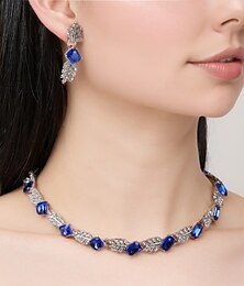 abordables -Collier et boucles d'oreilles en feuille de saphir, ensemble de mariée à la mode pour seniors
