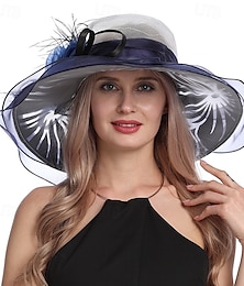 economico -cappello a bombetta a tesa larga da donna, vintage, floreale, in feltro di lana, fedora, elegante, floscio, con velo, da donna, per chiesa, festa, secchiello