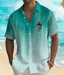 economico -Per uomo Albero di cocco Piante tropicali Camicia Camicia hawaiana Camicia con bottoni Manica corta Hawaiano Ricorrere Da mare Per eventi Abbigliamento mare Estate Primavera Collo ripiegabile Stampa